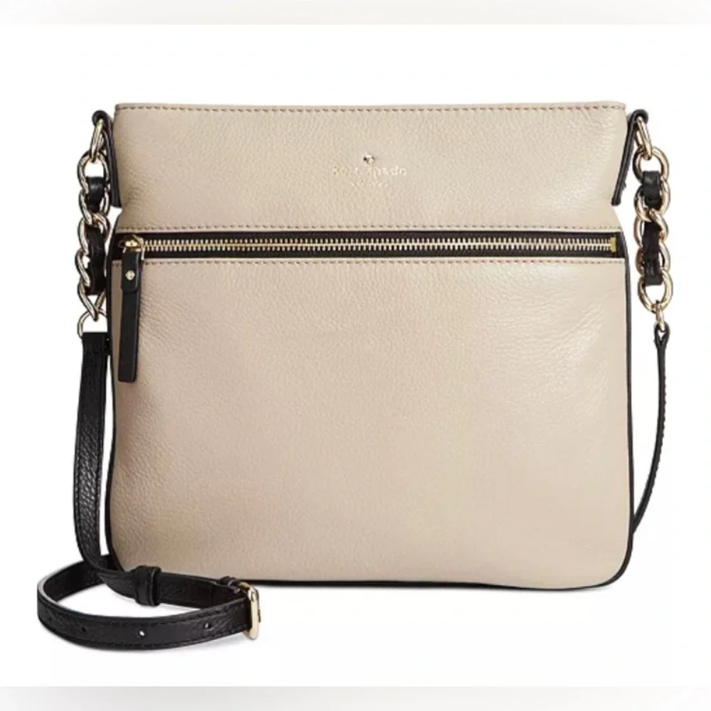 Kate Spade Cobble Hill‎ Ellen Taupe Pebbled Leather Crossbody Bag Chain Link